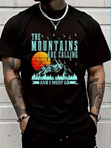 100% Cotton The Mountains Are Calling & I Must Go Mountains Hiking Climbing T-Shirt Women's Men's Graphic Tee Crew Neck summer vacation Tops