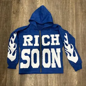 Unisex patchwork zip-up cardigan Zipper  Zipper Hoodie sweatshirt for spring and autumn, featuring letter patches, Y2K casual style, Fashion high street hip-hop trend