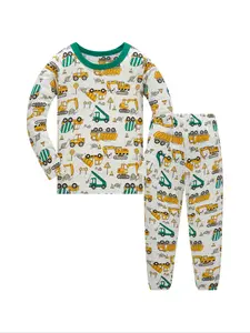 Boys' Long Sleeve Shirt & Pants Set, Cartoon Digger Print, Comfortable Casual Home Wear for Ages 1-8, Spring Summer Fall, Baby Boy Clothes