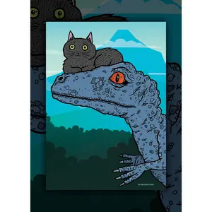 Velociraptor and Cat Art Print