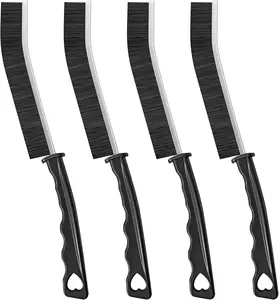Multi-Purpose Hard Bristle Crevice Cleaning Brush -Deep Reach Gap Cleaning Tool for Household Use -Versatile, Durable, Thin Brush to Clean Tight Spaces -4 Pcs, Black