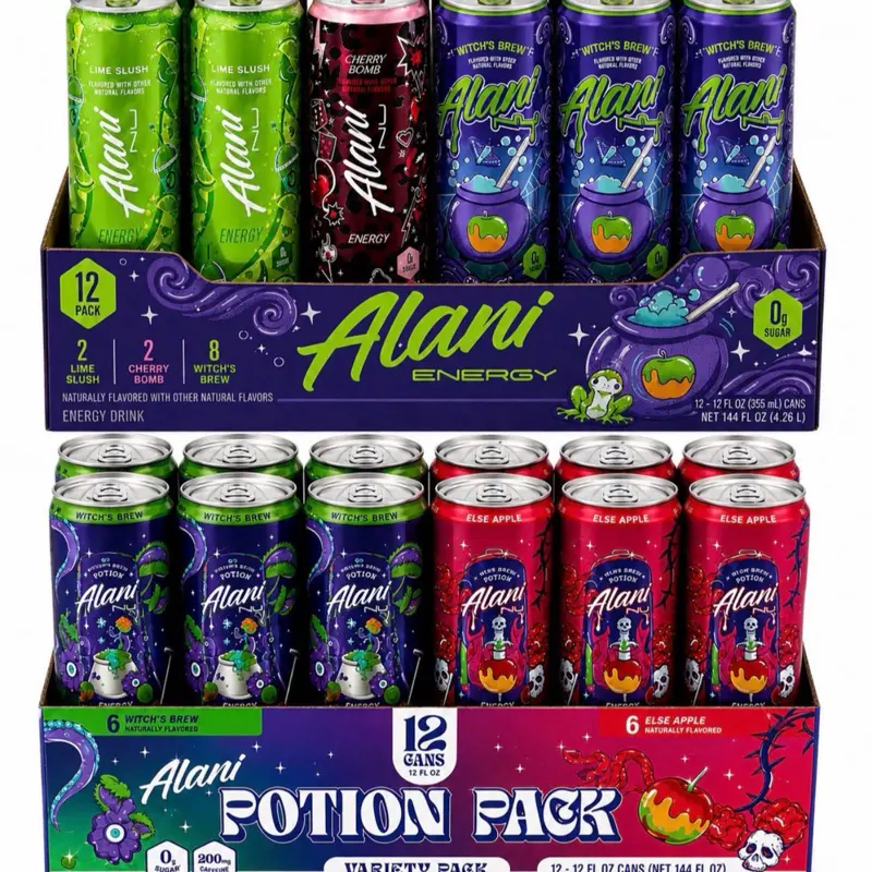 Alani 24 pack witches brew, lime slush and cherry bomb