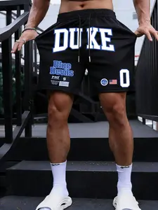 Men's Loose Fit Gym Shorts with Duke University Logo, Casual Outdoor Basketball Wear, Street Style Letter Pattern, Streetwear Sports Shorts