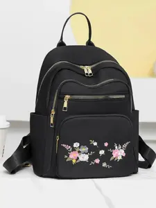 CYX Fashionable Oxford Cloth Embroidered Flower Pattern Backpack, Lightweight Large Capacity Storage Shoulder Bag, Suitable for Commuting, Going Out, School, Travel, Stylish Daypack, Boho Style Backpack, Casual Backpack, Backpacks Women