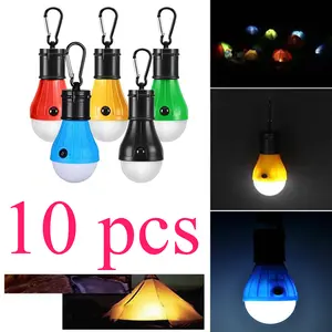 10 Packs Multi-Color Portable LED Tent Lamp, Clip Hook Hurricane Emergency Light Bulb, Battery Powered with Clip Hook Camping Equipment Lanterns for Hiking, Fishing, Backpacking Outage (B-CLOSED-HOOK)