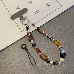 [Lw] Mobile phone chain literary antique beaded bracelet personalized mobile phone lanyard amber bracelet bead premium sense lanyard Phone Charm