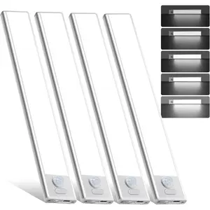 4 Pack Under Cabinet Lighting, Rechargeable Motion Sensor Light Indoor,  Dimmable  Closet Lights, 32 LED Under Counter Lights for Kitchen, Wardrobe, Stairs, White Light