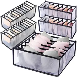 5 Pack Foldable Nylon Bra & Underwear Organizer Drawer Multi-Cell Storage for Women with Bra Lingerie Sock Hosiery Compartments Space-Saving Closet Organizer Durable Construction