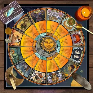 Colorful Zodiac Wheel Design Square Tarot Tablecloth, Magic Circle home decor Altar Cloth Multiple Sizes Polyester Fabric, Easy to Clean and Maintain Decorative Divination Cloth for Spreads & Rituals Gift for family and friends