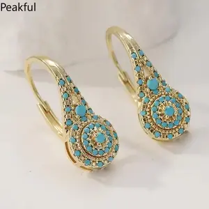 Elegant Teardrop Dangle Earrings with Synthetic Turquoise KC Golden Plated Fashion Statement Jewelry Stylish Sophisticated Style for Spring Summer Casual & Formal Occasions Anniversary Birthday Valentine's Day Gift for Women