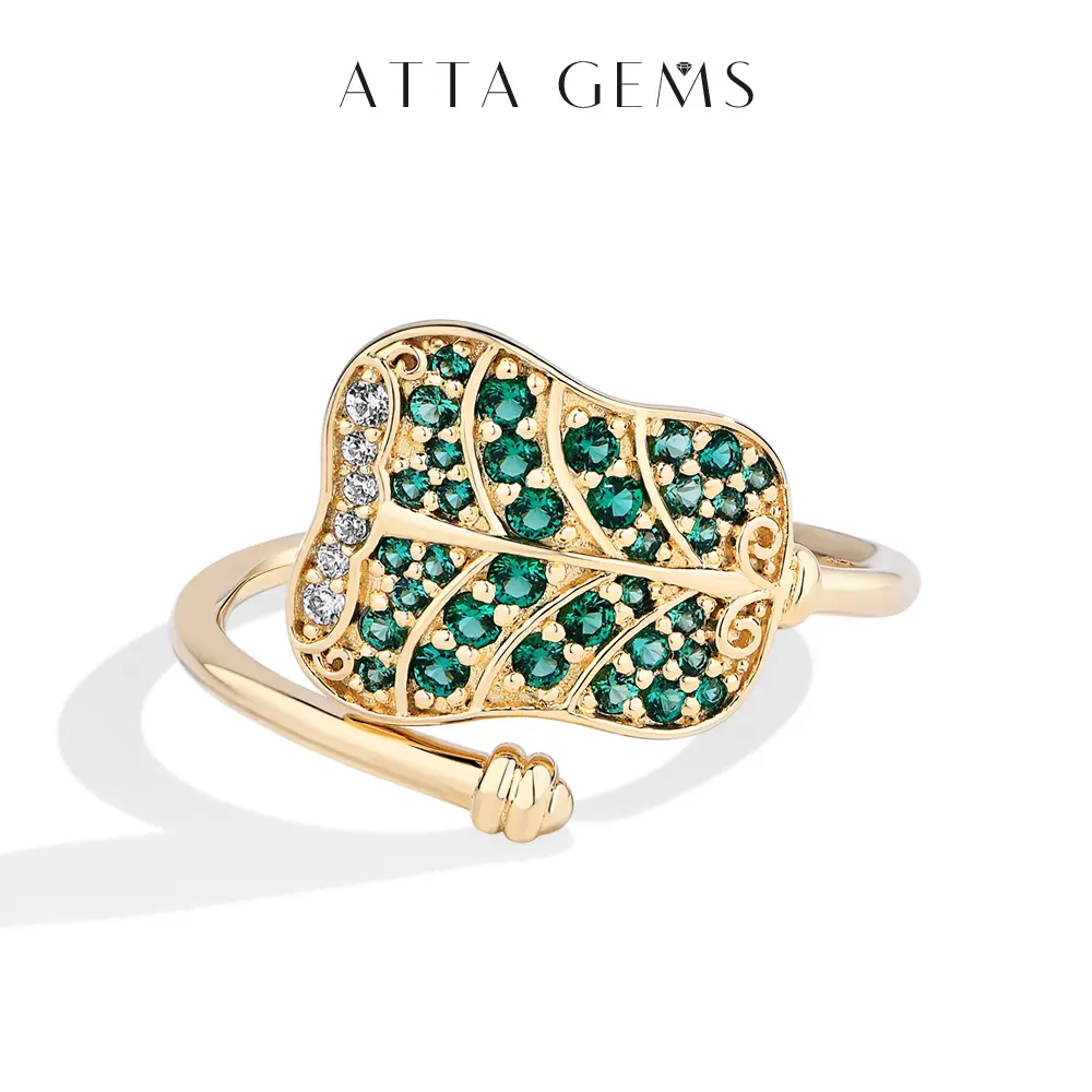 Women's 2025 New Glamorous Synthetic Green Stone Banana Fan Special Model Ring, Fine Jewelry Gift, Artificial Gemstone Rings,summerwins