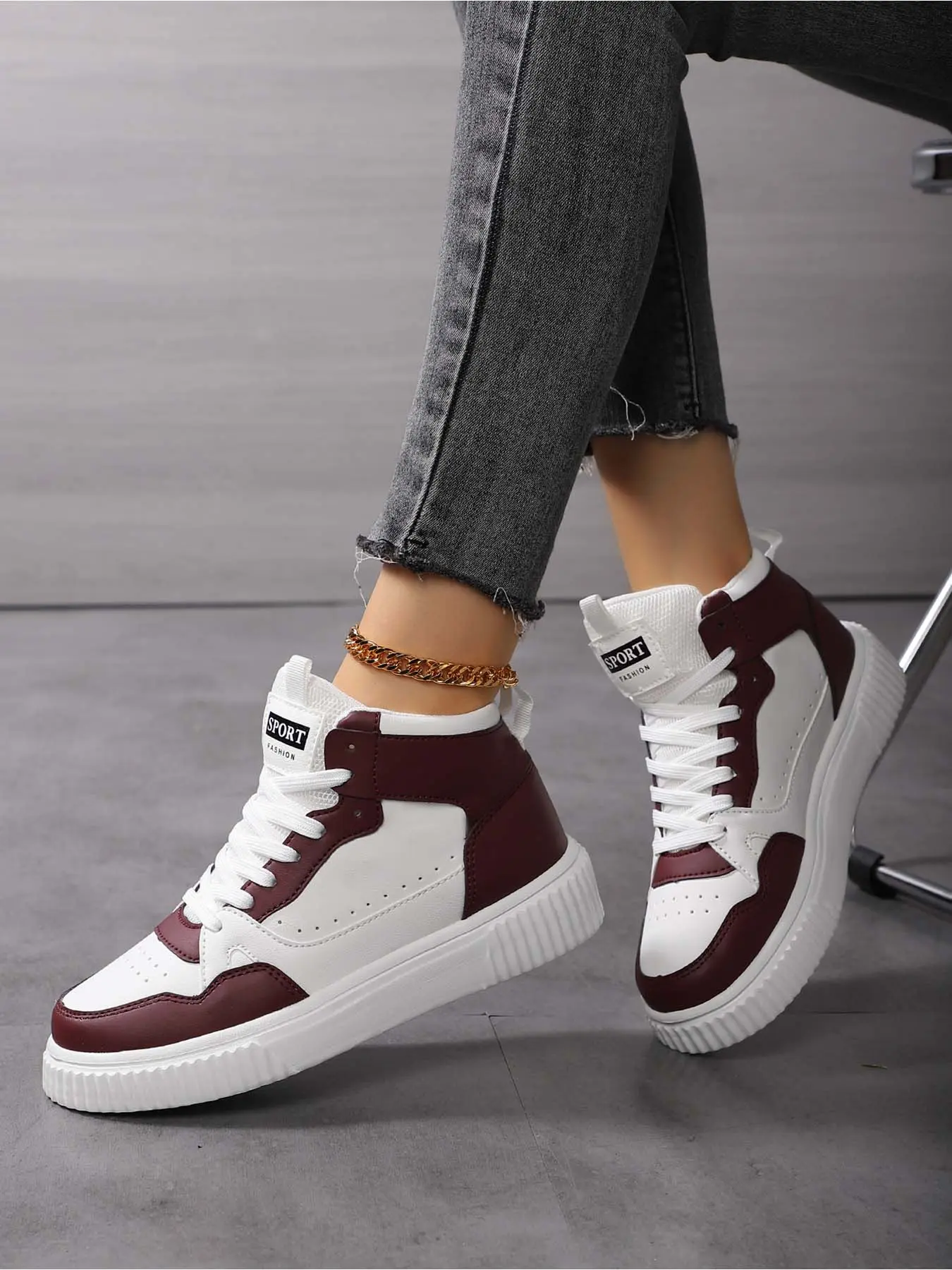 Women's High Top Sneakers, Athletic Fashion Sneakers, Thick Sole Casual Athletic Sports Shoes, Breathable PU Leather, Medium Width, All Seasons, Plain Pattern, Comfortable Walking, Thick Soled Sneakers