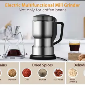 Electric Stainless Steel 300W High-Speed Multi-Functional Mill Pulverizer for Dry Coffee Beans, Grains, Seasoning, Chinese Medicinal Materials (Household Kitchen Coffee Making Tool)
