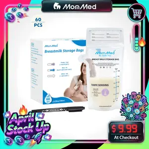 MomMed Breastmilk Storage Bag, Disposable Milk Storage Bag, Temp-Sensing Color Change, 6 OZ Milk Bag Self Standing for Breastfeeding and Baby Bottle Feeding, Milk Freezer Bags for Long Term Breastfeeding Storage, Nursing Essentials Hygienically Pre-Sealed