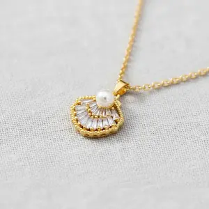 Titanium Shell Pearl Necklace with Crystal Accents