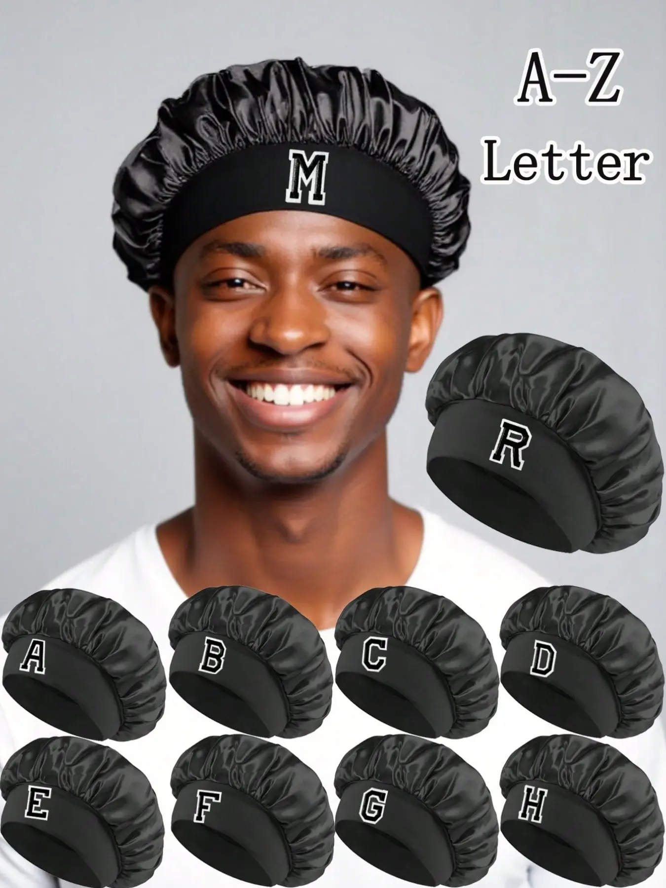 1Pc Unisex Satin Sleep Cap, Customizable A-Z Letter, Soft & Comfortable, Elastic Wide Brim, Hair Protection, Haircare, Suitable For Daily Makeup, Face Washing, And Bathing，Suitable For Both Men And Women Home Life Sleep Bonnet, Hair Bonnets, Hair Hat