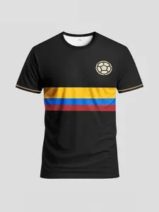 Men's National Team Football Jersey, Soccer Jersey, Shirt with Three-Color Stripe Design, Breathable Round Neck Sport Top, Casual Fit