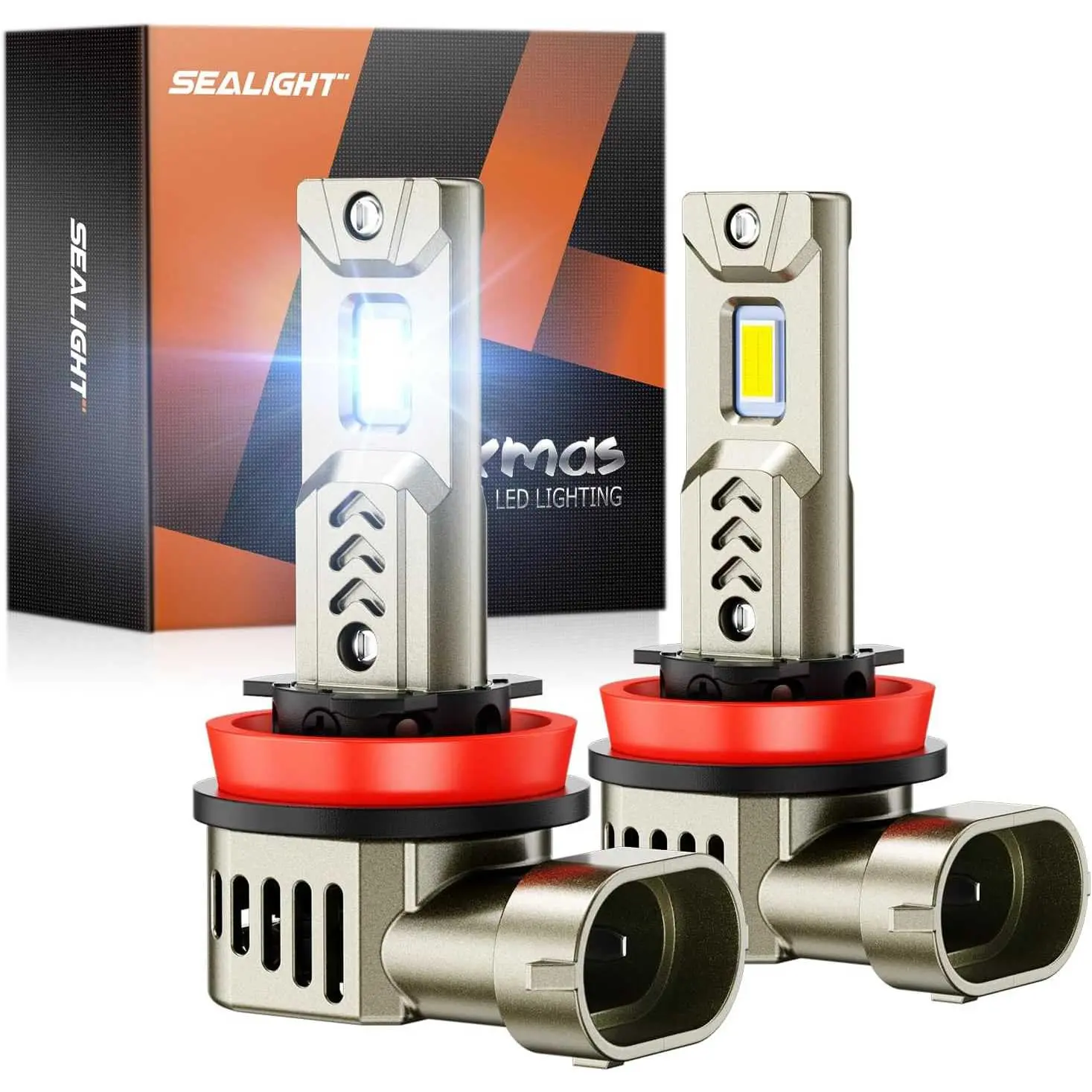SEALIGHT H11 Bulbs, 34000LM Super Bright H11/H9/H8 Bulbs, L2S 1:1 Size H9 Drving Lights with Cooling Fan, IP68 Waterproof, H8 Low Driving Lights, Plug-N-Play, Pack of 2