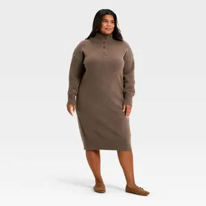 Women's Long Sleeve Midi Sweater Dress - Universal Thread Brown 1X