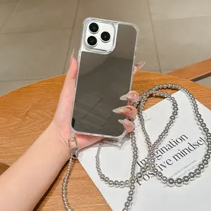 Trending niche silver bead chain crossbody case suitable For iPhone 17, 16, 15, 14 Plus, 13, 12 Pro Max, premium protective case
