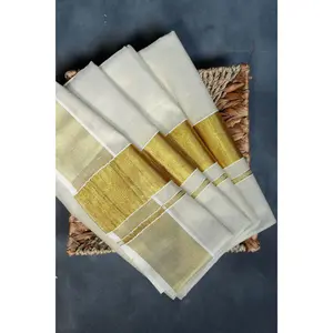 Elegant Kerala Cotton, Onam Saree with Rich Golden Zari Border