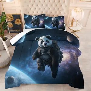Cartoon Panda Bedding Set, Includes 1 Quilt and 1 or 2 Pillowcases Without Pillows, Soft Kids and Adult Bedroom Gift