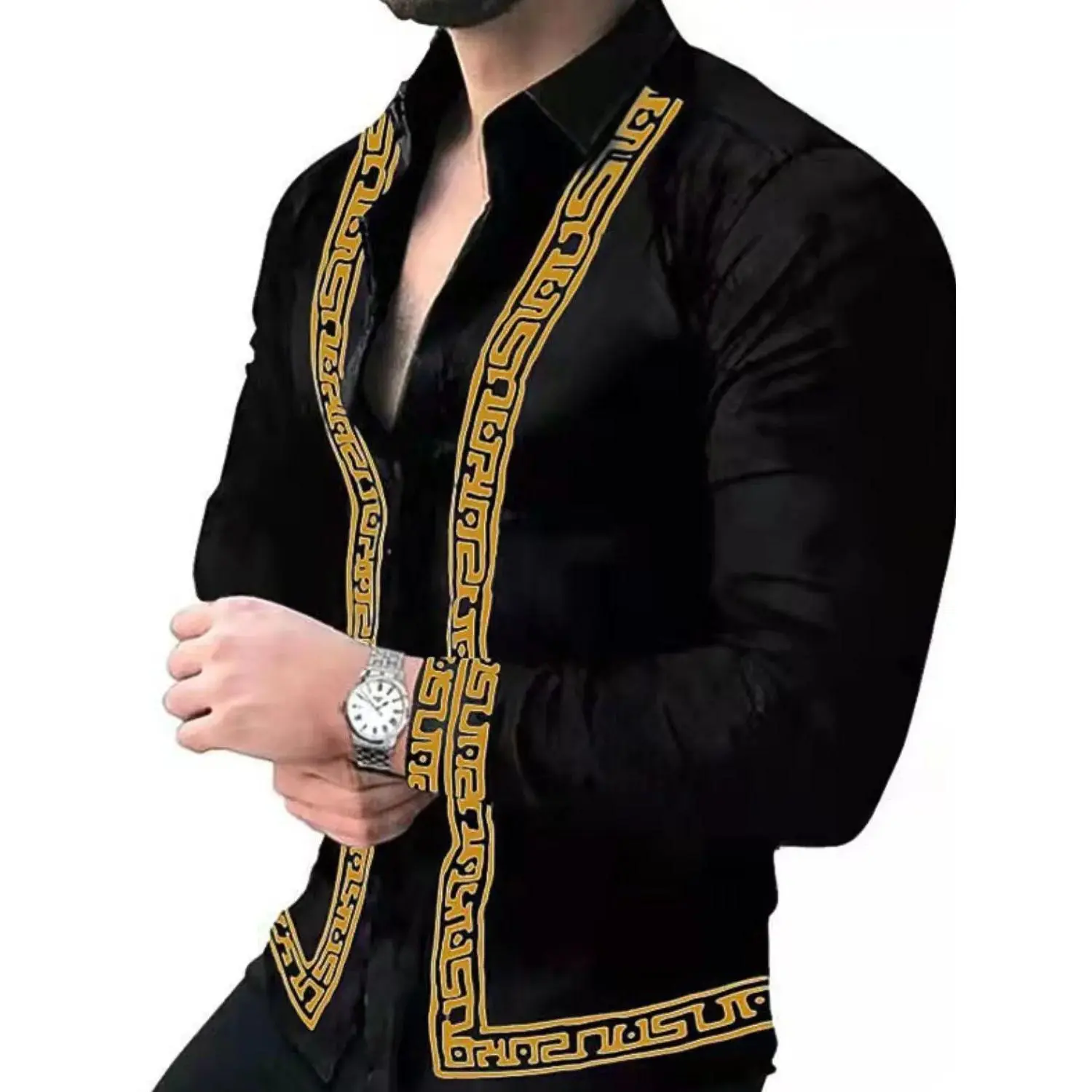 Men's Full Size Stand Collar Long Sleeve Shirt Plus, everyday wear, trendy style, wardrobe staple, essential piece, must have item, wardrobe essential, must have piece, everyday favorite, go to style, easy to wear