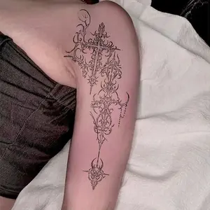 1pcs Retro Carving Cross Herbal Juice Tattoo Sticker Gothic Sexy Hot Girl Temporary Tattoo Arm Waterproof Durable Fake Tattoo Men and Women Halloween Party Gift Y2K Carved