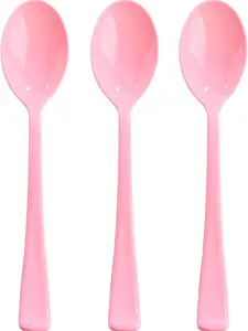 50 Pcs Light Pink Plastic Spoons, Pink Plastic Silverware Heavy Duty, Disposable Cutlery Set