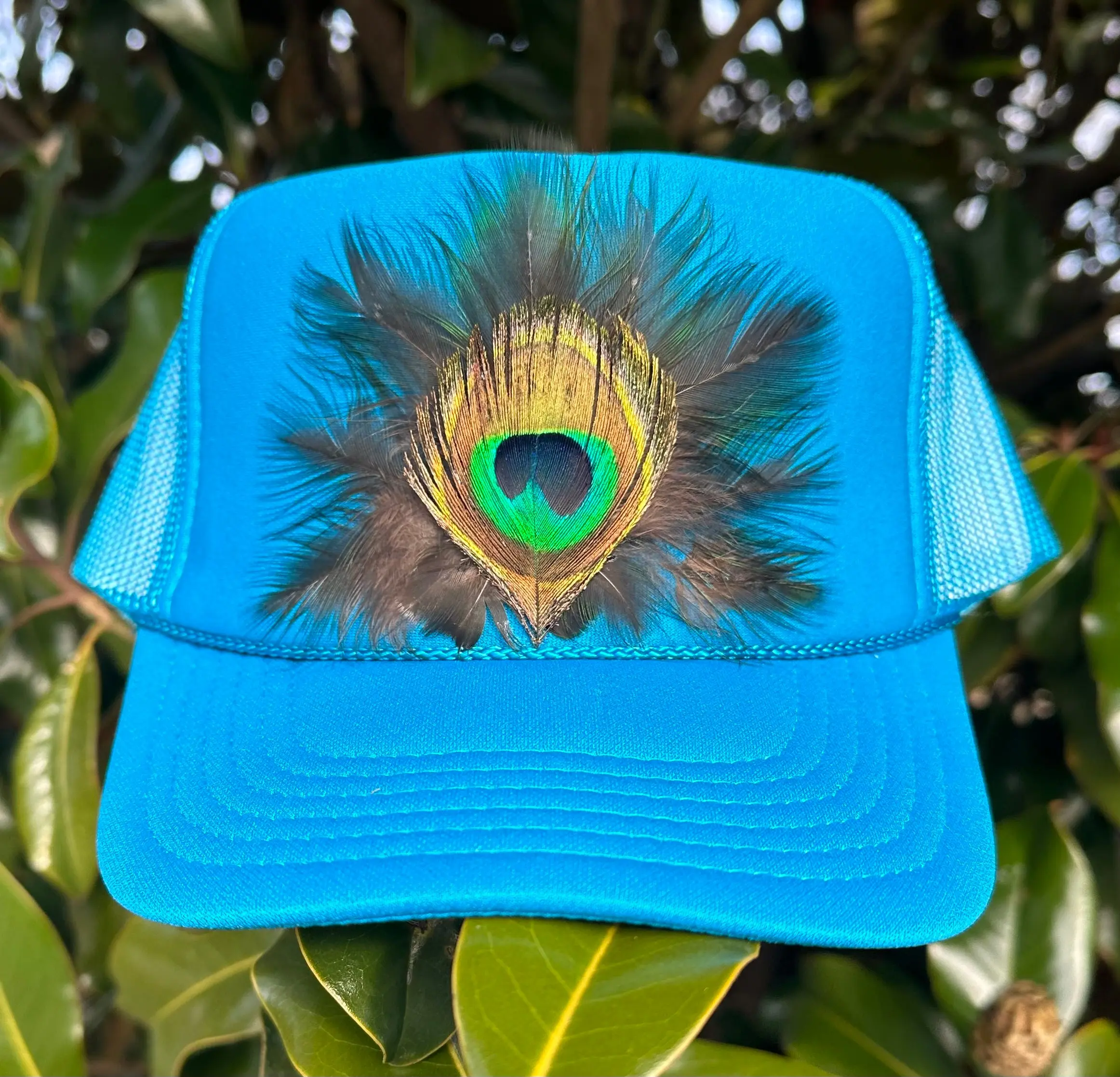Peacock Feather Trucker Hat - Cruelty Free
