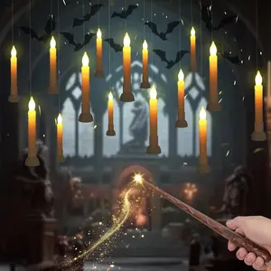 12 count  Floating Candles with Wand Remote ( Include), Magic Deco Candles, Flameless Taper Candles Can be  as Window Candles for Halloween Party Decor, Warm White