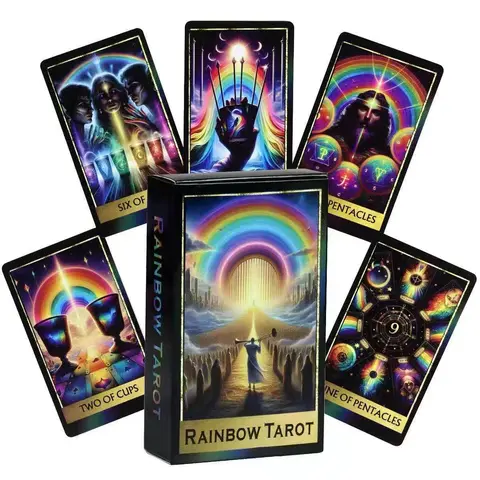 Rainbow Tarot Card Game, 1 Box Colorful Tarot Card Game, Durable Tarot Cards, Casual Party Card Game, Fun Card Game for Family & Friends Gathering, Card Games for Teens, Tarot Card Decks, Tarot Card Set