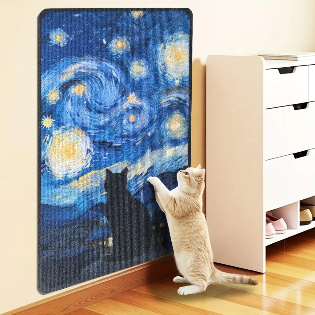 Cat Scratching Post Pet Toy, Durable Kitty Cat Pad Vertical Scratcher for Indoor Play, Multi-Functional Interactive Cat Climbing Mat, Self-Stick Christmas Halloween Decor, Scratching Board Home