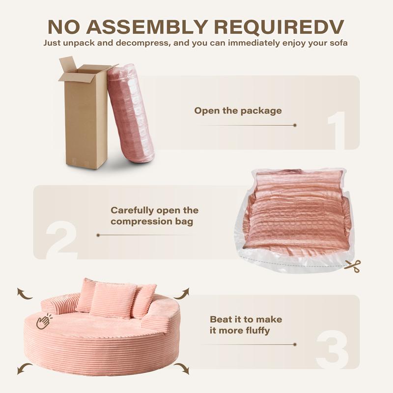 WEAXTY Boneless Circular Couch Round Sofa Chair Plush Corduroy Sponge Sofa Chaise Lounge Oversized Sleeper Round Chairs Bean Bag for Living Room,Lazy Sofa