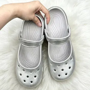 Summer New Silver Slip-on Clogs Trendy Ins Style Ballet Dancing Shoes Outdoor Waterproof Flat Women's Beach Shoes