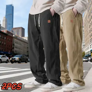 Trendy Brand 2 PIECE SET Men's Corduroy Straight Leg Sweatpants  New Arrival Loose Fit Wide Leg Casual Pants for Autumn and Winter StyleMenswear Trouser  Pocket casual comfy loose fitting trouser durable fabric
