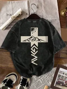 Men's Summer Text Graphic T-Shirt | Loose Fit Round Neck Casual Tee, Versatile Top for Home, Outdoor, Campus, Young & Personalized Street Style