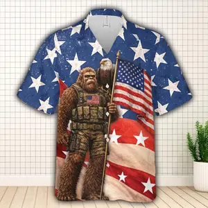 Veteran Independence Bigfoot Hawaiian Shirt, 250 Years Of Freedom Tropical Short Sleeve Shirt, Summer Aloha Button Down Shirt, Gift for Him or Her