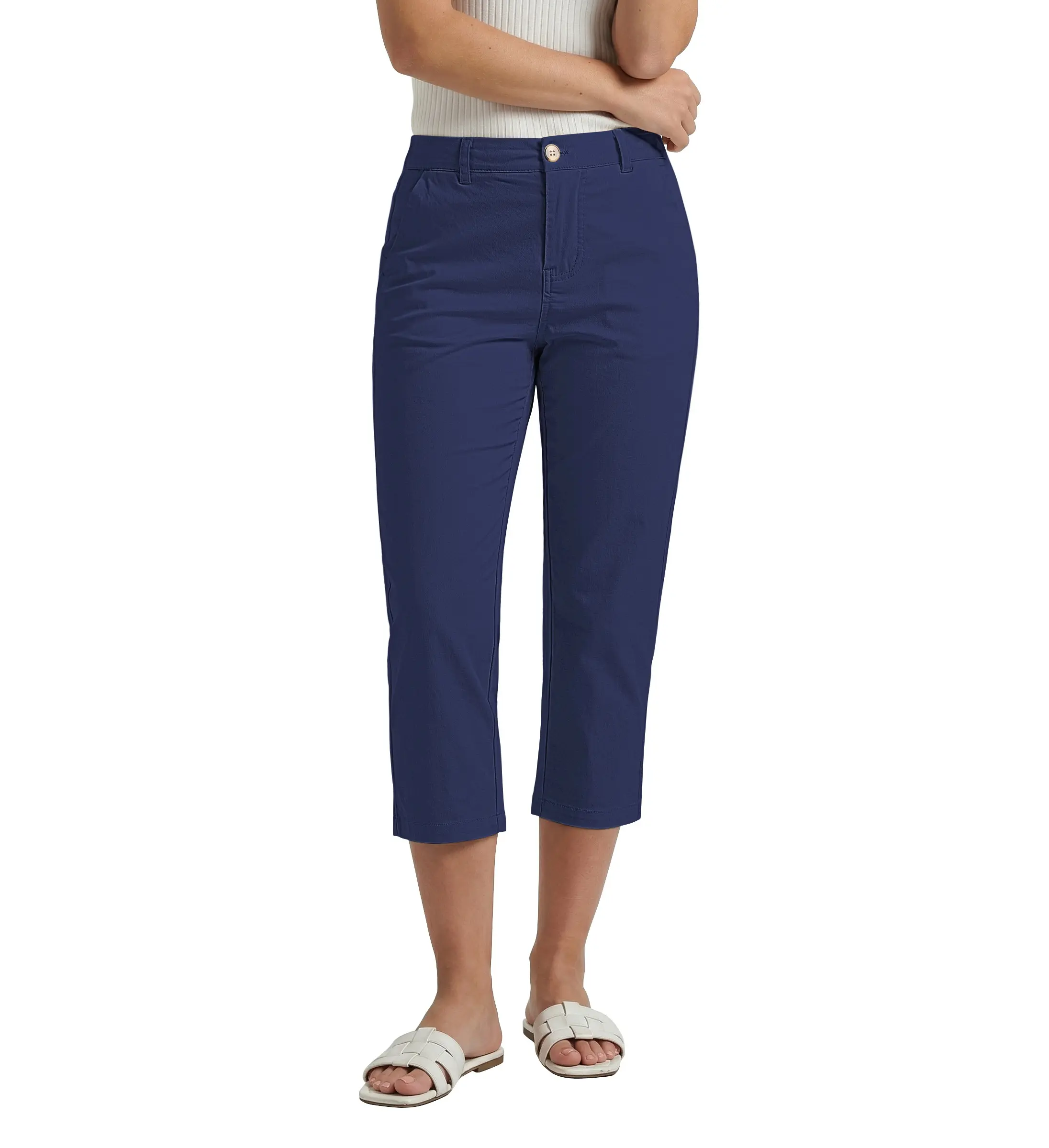 GRAPENT Capri Pants for Women Summer High Waisted Cotton Elastic Waist Dressy Casual Office Work Capris Trousers Pants