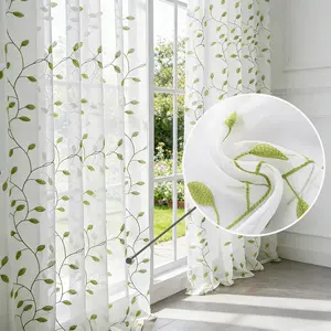 Vine Embroidered Curtains Set of 2, Top Rod Pocket Hanging, Outdoor Gazebo Patio Porch Decor, Bedroom Balcony Window Use, Home Decoration Curtain