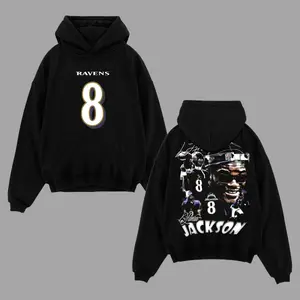 Lamar Jackson 8 Flock Nation Outfit V2 Cotton Hoodie T-Shirt (Made In US), Action Jackson Ravens Fans Outfit, Game Day Outfits, Gift For Football Fans, Football Graphic Tee