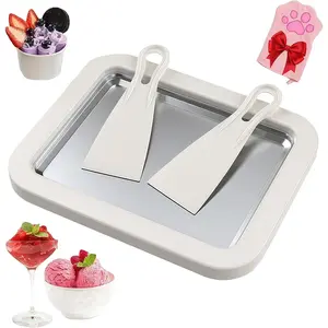 At-Home Rolled Ice Cream Maker Kit, At-Home Instant Freeze Plate with 2 Scrapers, DIY Homemade Ice Cream Roll Maker Tray for Yogurt Sorbet and Fun Family Dessert Activities