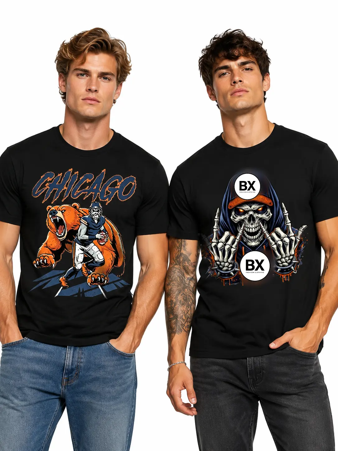 Men's Chicago Football Team Graphic T-Shirt,Unisex BEARS Graphic Tee,Casual Crew-Neck Short Sleeve Cotton with text Print, Casual Crew Neck Short Sleeve Tee, Breathable Cotton, Slight Stretch, Summer Fashion, Regular Fit, Summer Trendy T-Shirt