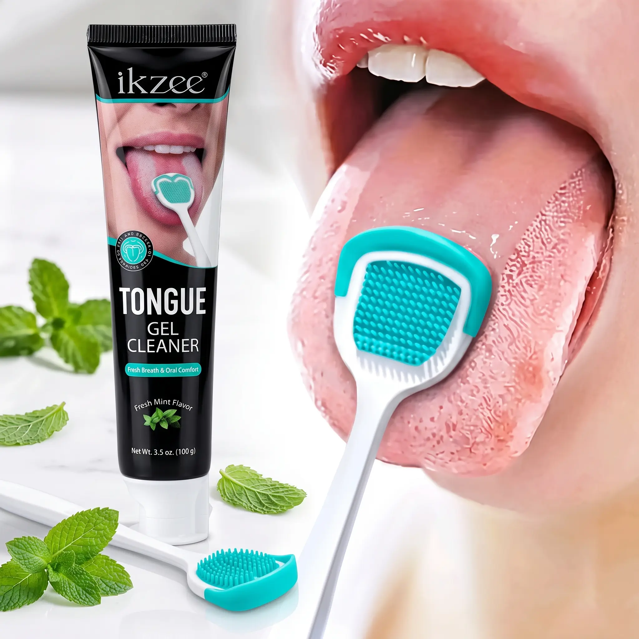 Tongue Cleaning Gel & Brush Kit, Fresh Mint Oral Care for Tongue Coating & Surface Buildup, Helps Freshen Breath and Keep Your Mouth Feeling Clean, 100g