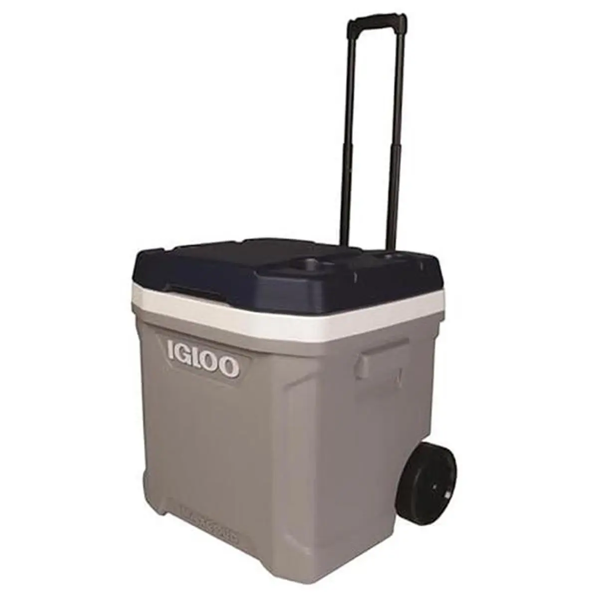 IGLOO MaxCold Latitude 62 qt Rolling Cooler, 98-Can Capacity Foam-Insulated Ice Chest with Telescoping Handle and Water Draining Plug for Camping & Sports