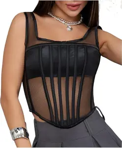 WS Waist Secrets Perfect Corset NYC Mesh Corseе Top Lace up with 15 Steel Boned