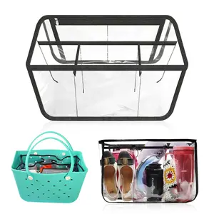 Clear Beach Bag Organizer Original Accessories for Bogg Bag X Large Storage Bag Suitable for BOGG BAG Organizing Your Bag and Divide Space,Transparent & Black