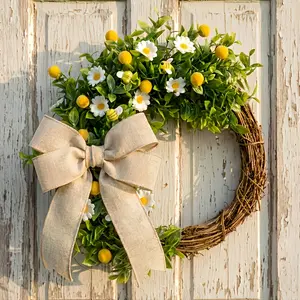 1PC Spring Rattan Wreath with Daisies & Bees | Rustic Farmhouse Style Decor | Perfect for Welcome Sign Embellishment & Home Fireplace Styling—Ideal Spring Home Accent