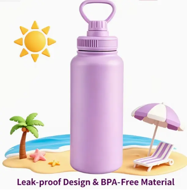 32 oz Double-Wall Insulated Stainless Steel Sports Water Bottle, Leak-Proof Lid, Shatterproof, Reusable for Hot & Cold Beverages (1-Pack)