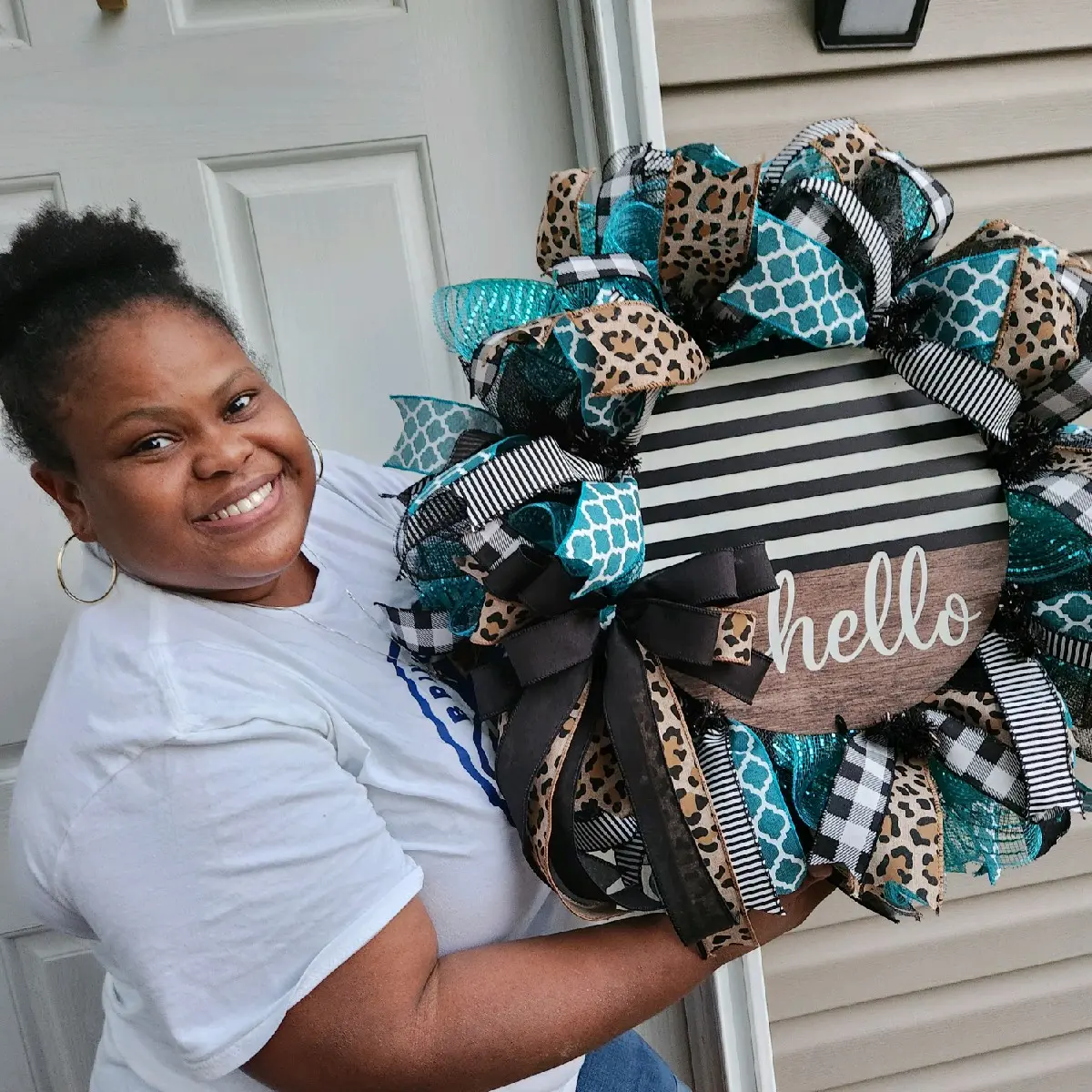 Everyday Wreath for Door Décor, Leopard  Welcome wreath for all occasions, Turquoise wreath for Year Round home decor, Leopard fall wreath